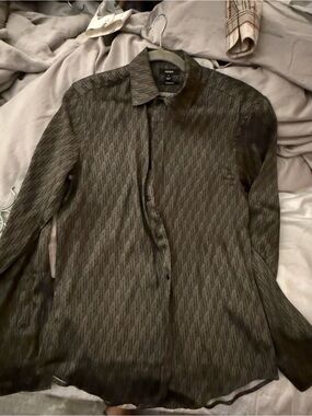 Reiss Men's Olive Green Patterned Button-Down Shirt